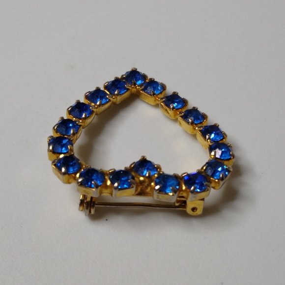 Metal And Blue Glass Heart Brooch - Picture 4 of 14